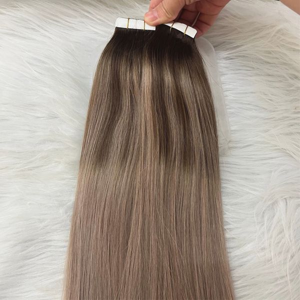Лента Ombre для наращивания волос T4/18 Пепельно-русый Remy, бразильская лента для человеческих волос, 100 г/40 шт.