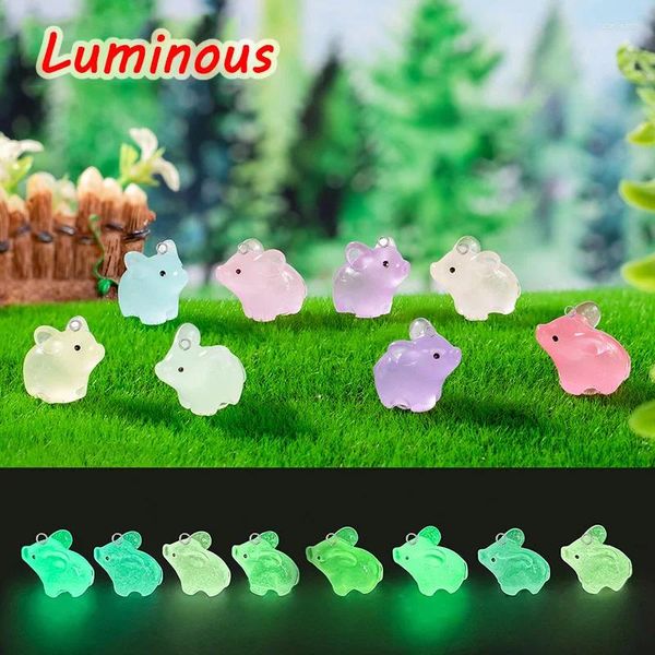 Encantos 10 pçs kawaii luminoso pequeno porco animal de estimação resina engraçado bonito porker animal pingente para brinco chaveiro diy jóias fazer