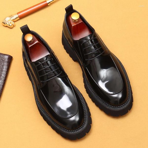 Kleid Schuhe Business Casual Leder Männer Britischen Stil Dicke Sohlen Erhöhen Herren Patent Helles Gesicht High-end Big Head Me