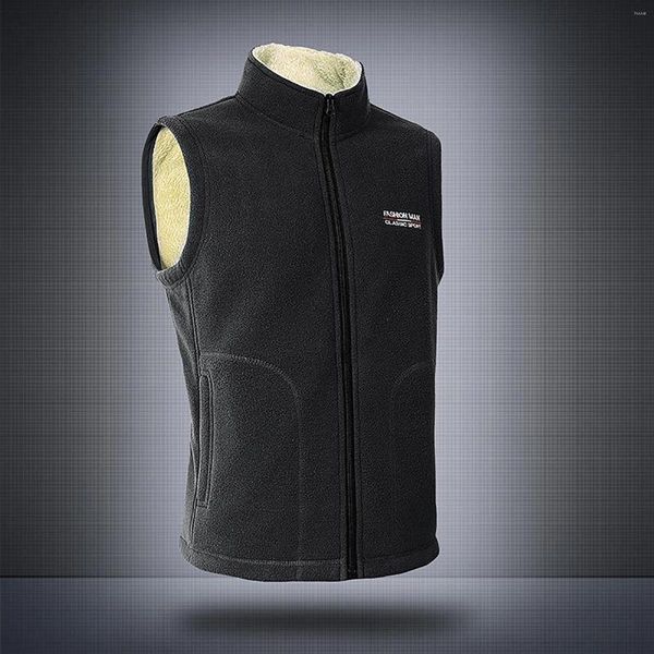 Gilet da uomo Gilet Autunno spesso in pile Colletto alla coreana Cerniera Lettera Ricamo Tinta unita Capispalla Cappotto da uomo per l'inverno