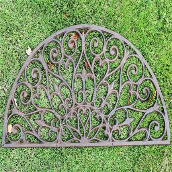 Ferro fundido capacho meia redonda porta tapete de metal decorativo antigo marrom vintage casa jardim quintal pátio pastagem ornamento artesanato 313v