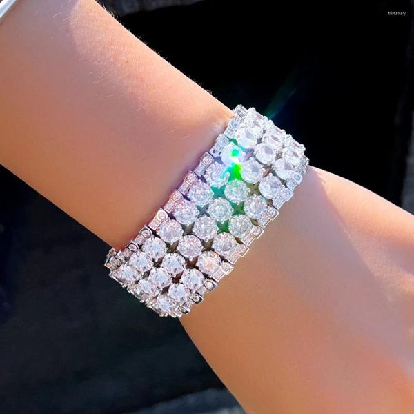 Braccialetti a maglie CWWZircons Super Lucido Multi Strato Rotondo Cubic Zirconia Pietra Dichiarazione di Lusso Largo Grandi Donne Festa di Nozze CB343