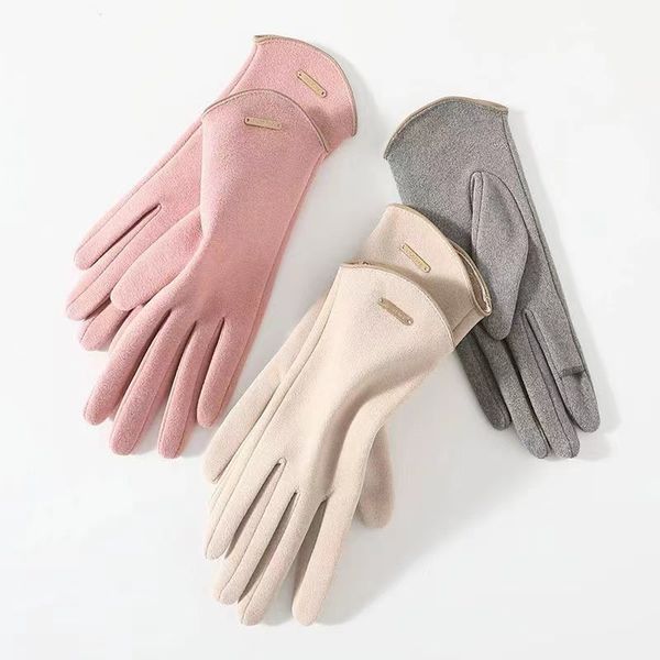 Winter-Designer-Handschuhe für Damen, Schaffell-Kältehandschuhe, Lederhandschuhe, Handgelenk-Touchscreen-Flip-Öffnungshandschuh, warme, kalte Handschuhe, beständig, Outdoor-Drive-Fünf-Finger-Handschuhe