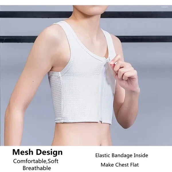 Mulheres Shapers Flat Breast Slim Shaper Lésbica Respirável Malha Undershirt Front Zipper Bandage Tank Tops Tomboy Trans Chest Binder Vest