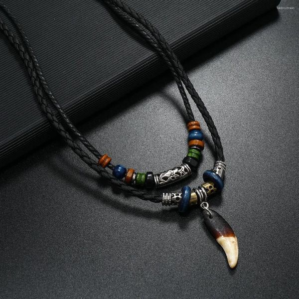 Anhänger Halsketten Personalisierte Retro Doppelschicht Old Wolf Tooth Halskette Schmuck Herren