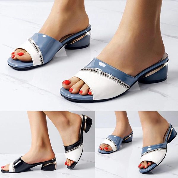 Sandálias para mulheres senhoras salto alto boca de peixe casual boêmio sapatos de praia strass plataforma feminina