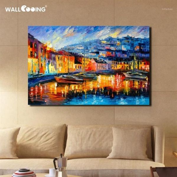 Dipinto a mano al 100% dipinto ad olio di paesaggio venezia su tela dipinti astratti Italia quadri gialli wall art per soggiorno1235B