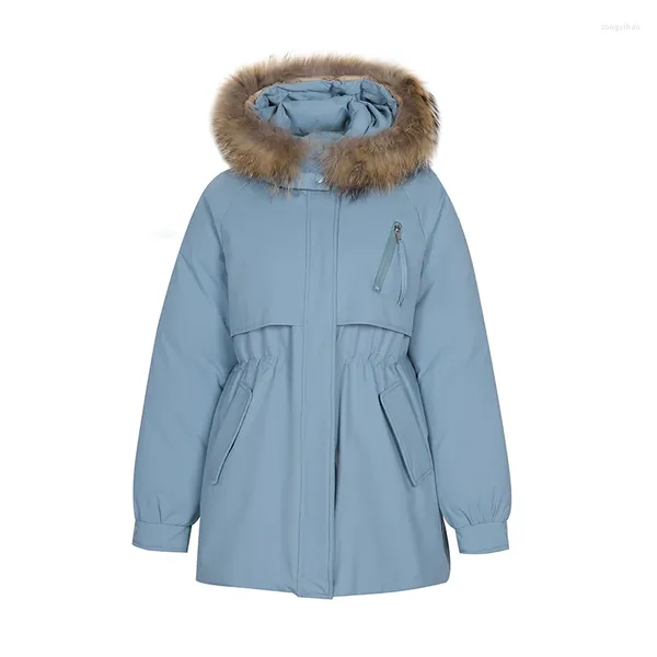 Casacos de trincheira femininos inverno parka jaqueta de pele real com capuz algodão acolchoado super quente estilo médio coreano moda outwear qualidade superior