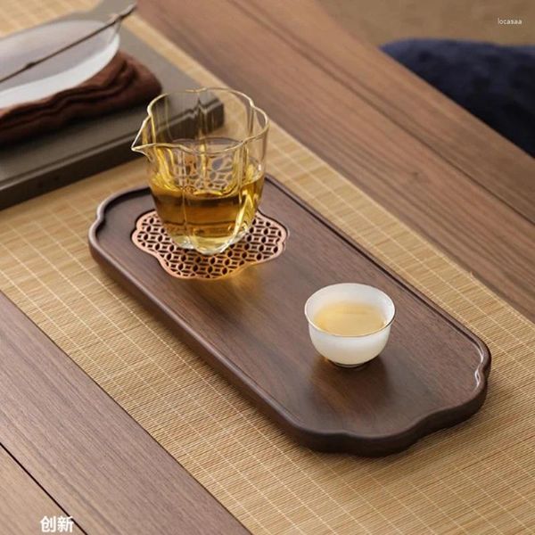 Bandejas de chá bandeja chinesa real suporte de bambu vintage placa de luxo mesa bandeja madera acessórios decorativos preto