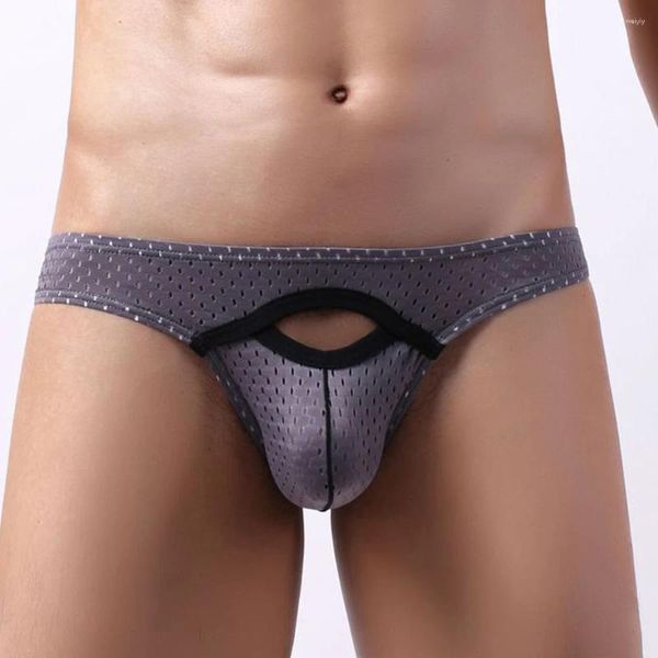 Cuecas masculinas sexy breve cintura baixa briefs u-bulge bolsa calcinha calcinha oco para fora gay biquíni masculino u convexo roupa interior macio