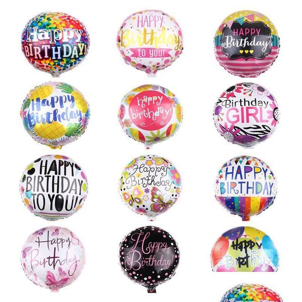 Andere Event Party Supplies Hochwertige 18-Zoll-Happy Birthday-Ballon-Aluminiumfolienballons Helium-Mylar-Kugeln für KKD-Dekorat G DHY4Z