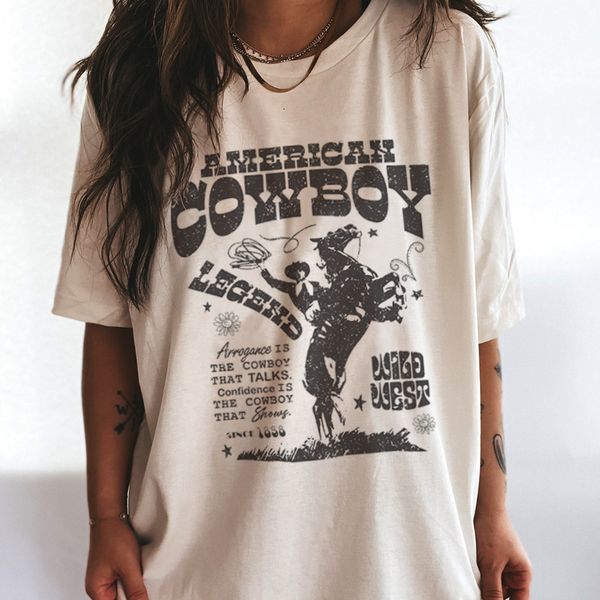 Maglietta da donna American Cowboy Donna anni '70 Maglietta oversize retrò Western Cowgirl Maglietta grafica vintage Tees Hippie Boho Fashion Tshirt Tops 230421