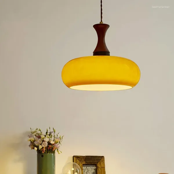 Lâmpadas pendentes Japão Estilo Vintage Vidro Sólido Madeira Solitária LED Lustre Decorativo Quarto Estudo Sala de Chá Villa Simples Moda Luz