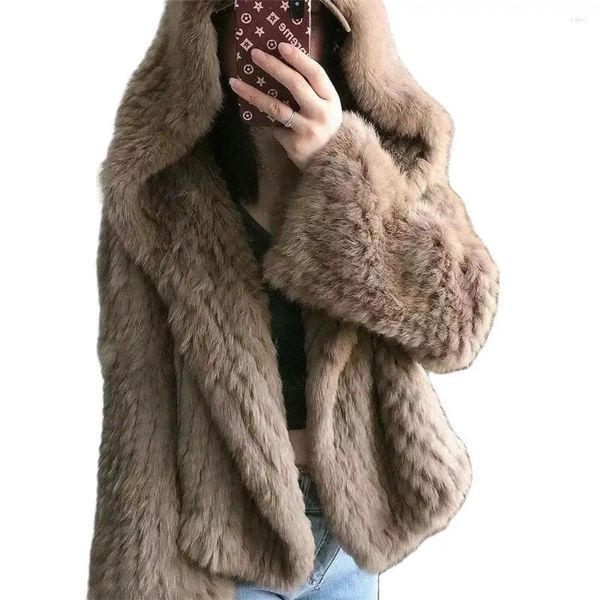 Giacca da donna in pelliccia autunno-inverno Cappotto corto coreano con cappuccio double face intrecciato a mano crittografato per donna