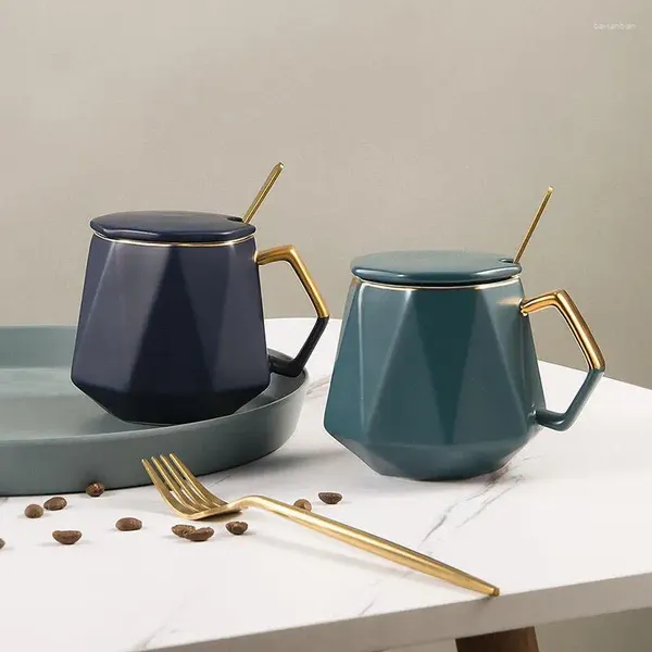 Tazze Coppia Tazza in ceramica stile nordico con coperchio Donna Ufficio Caffè Uomo Colazione a casa di grande capacità