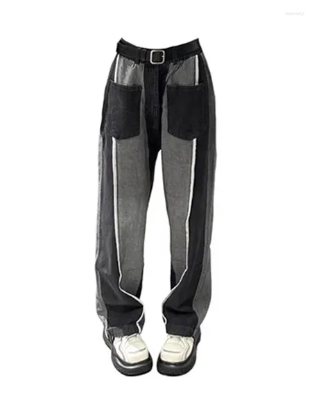 Женские джинсы High Street Повседневные мешковатые корейские модные прямые широкие брюки в стиле хип-хоп Джинсовые брюки Эстетическая клубная одежда 2000-х годов в американском стиле