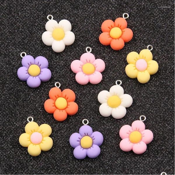 Charms Charms 10 Stück 21 x 24 mm 6 Farben Harz Pflanze Sonnenblume Anhänger für DIY Dekoration Halskette Ohrring Schlüsselanhänger Schmuckherstellung handgefertigt Dh4Dk