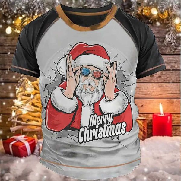 Erkek Hoodies Sweatshirts Komik Erkekler T-Shirt Merry Christmas Santa 3D Baskı Gündelik Kısa Kollu Karikatür Tişörtleri Büyük boy erkek giyim O-Neck Pulloverl231122