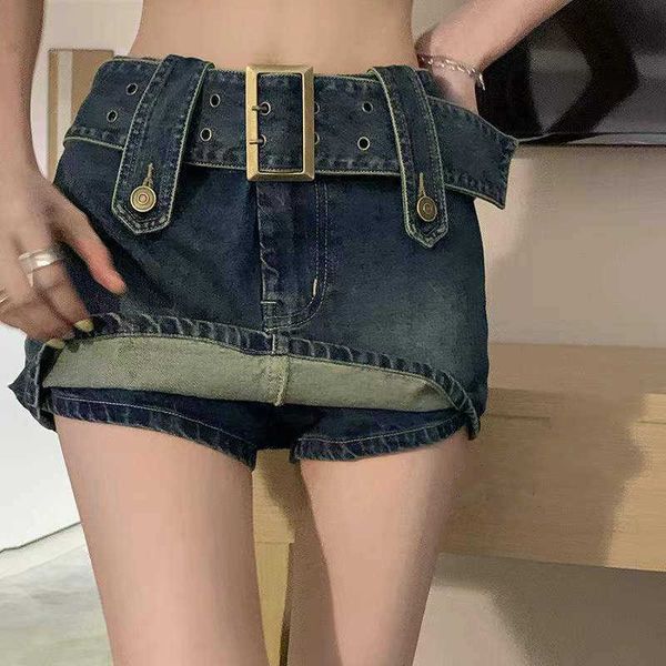 Saias Biyaby Sexy Garota gostosa baixa cintura mini -saia Mulheres Y2K Streetwear Pockets Salia jeans feminina Punk Gothic Club curto Saias Culotte P230422