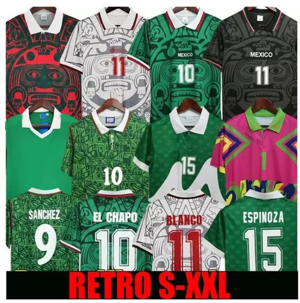 Retro clássico México camisas de futebol 1970 1986 1994 1995 1996 1997 1998 1999 2006 2010 BORGETTI HERNANDEZ CAMPOS BLANCO H.SANCHEZ R.Marquez camisas de futebol tops