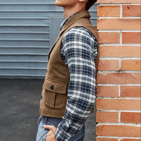 Herrenwesten Khaki Herringbone Tweed formelle Anzugweste ärmellose Jacke maßgeschneiderte lässige Streetwear-Winteroutfit-Kleidung