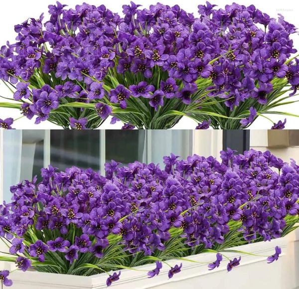 Flores decorativas 10 pçs 5 pçs ao ar livre artificial resistente uv falso violeta roxo interior fora do jardim pátio varanda decoração de casamento