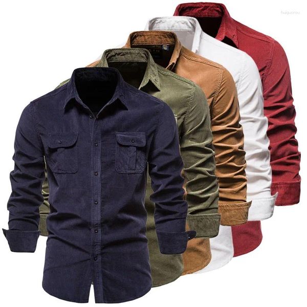 Camicie casual da uomo Camicia in cotone a maniche lunghe Mem Camicia in velluto a coste tinta unita di alta qualità Abbigliamento di marca Camicette maschili Taglie forti