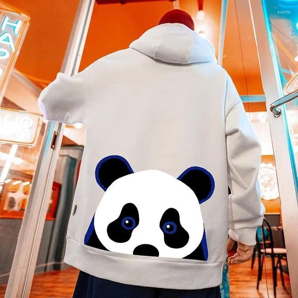 Hoodies masculinos de alta qualidade grande padrão de panda impressão estilo chinês simples hip hop moletons de lã pulôveres de algodão