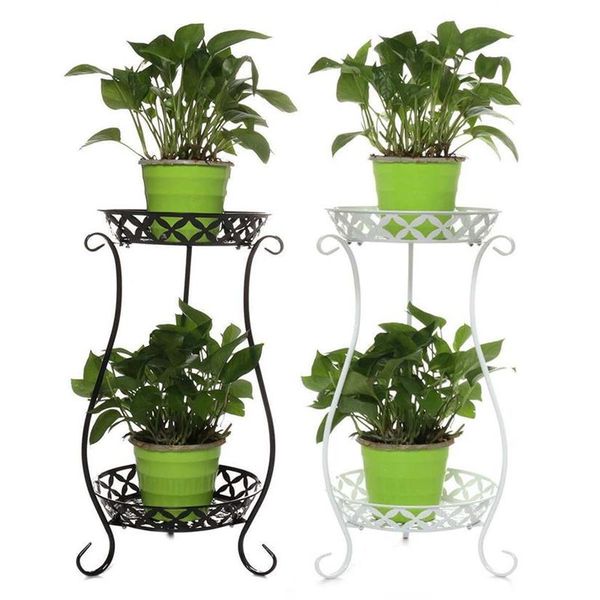 Schmiedeeisen Doppelschicht-Pflanzenständer Blumenregal für Rack Balkon Einfaches Innenwohnzimmer Kaffeebar Garten Blumentopfregal L268B