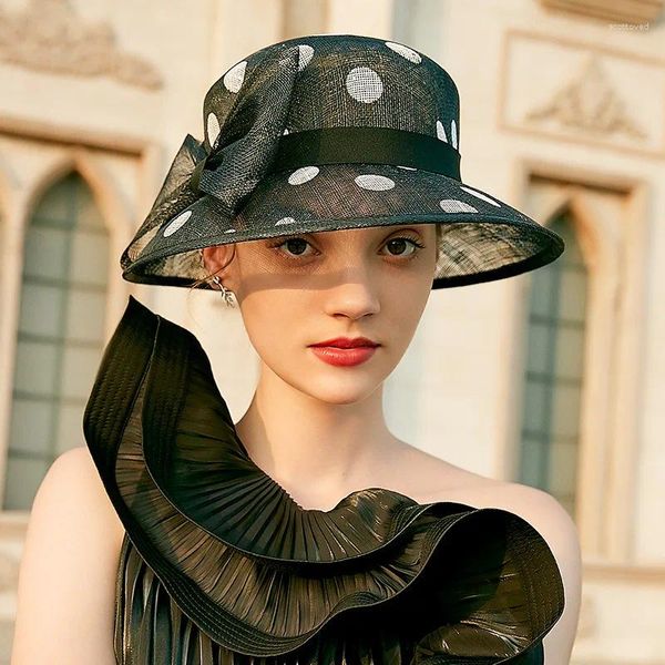 Berretti Vintage Britannico Cappello A Cilindro Da Bacino Elegante Europeo E Americano A Pois Serata Per Banchetti Lady