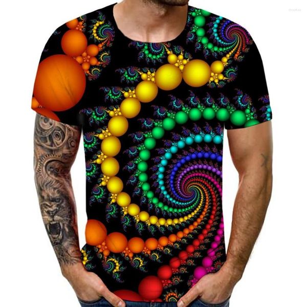 Camisetas masculinas de verão Tops de gola tridimensional Diário Casual Casual Moda 3D Padrão de vórtice impresso Camiseta de manga curta Roupas#P3