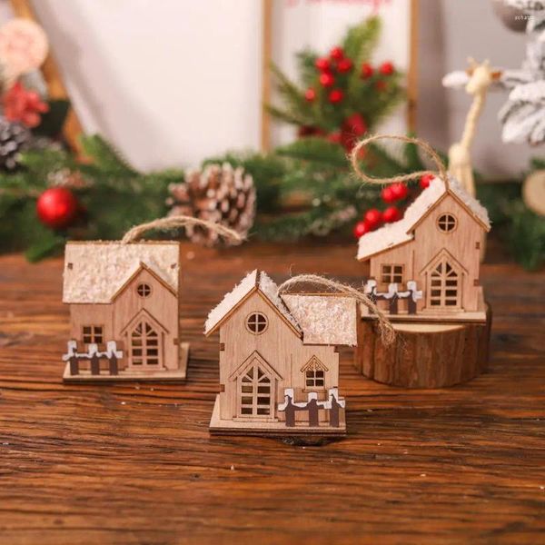 Decorazioni natalizie Casa luminosa calda Affascinante ornamento luminoso Artigianato in legno Decorazione festosa a LED per desktop o da appendere