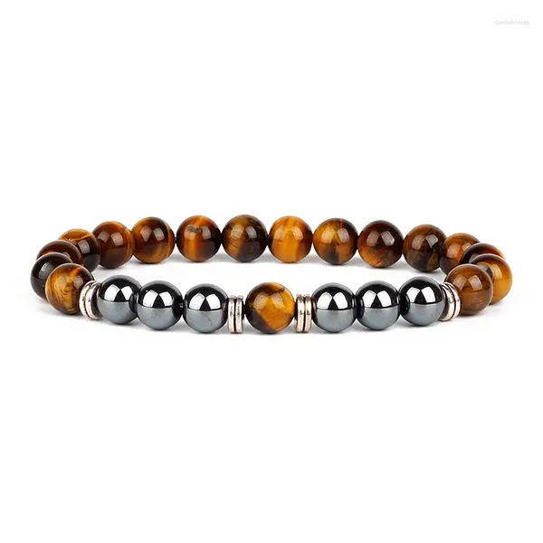 Charme pulseiras tigre olho e preto onyx pulseira conjunto para homens mulheres 8mm frisado jóias acessórios góticos presente perfeito casais elegantes