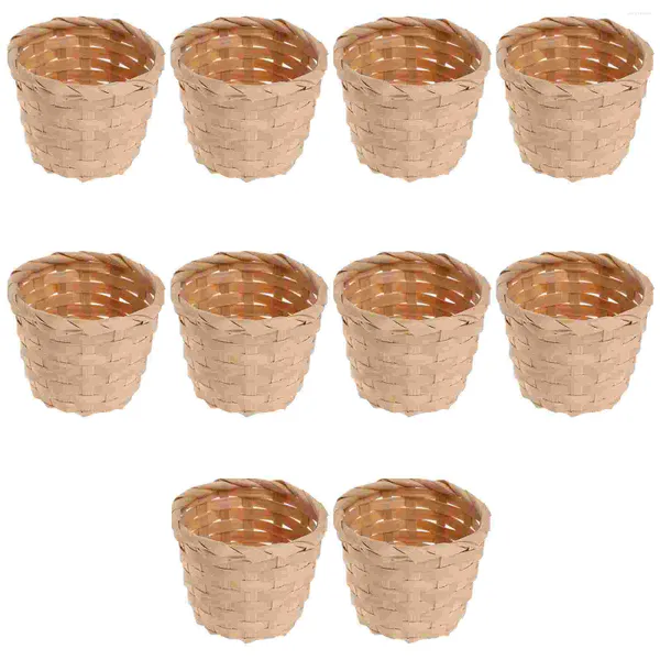 Set di stoviglie 10 pezzi Mini cesto di fiori in bambù Piante in vaso Cesti di vimini per interni Fioriera Piccoli oggetti artigianali in legno intrecciato per ufficio