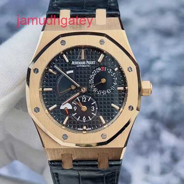 Ap Swiss Luxusuhr Epic Royal Oak Serie 26120or, schwarze Platte, 18-karätiges Roségold-Material, zwei Stellen, Uhrzeit, Herrenuhr, Datum, dynamische Speicherung, Tag- und Nachtanzeige, 39 mm