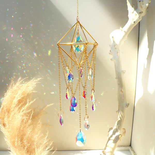 Gartendekoration Teardrop Suncatcher Hanging Crystal Wind Chimes for Window Home Decor Light Catcher Living Room Gift 230422