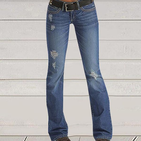 Jeans femininos Blue Straight Tube Loose Summer Look Pants para Ripped S 14 All 230422