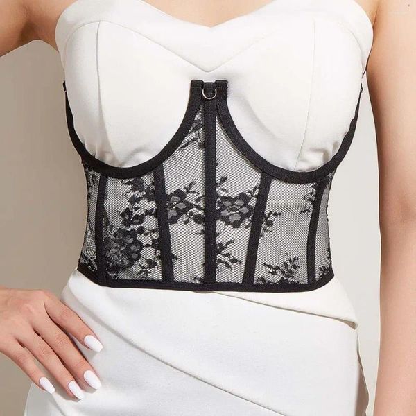 Cinture Nero/bianco Canotta sexy Corsetto di pizzo Cintura dimagrante Vita Coppa aperta Busto corto Con ferretto 60-85 cm Moda