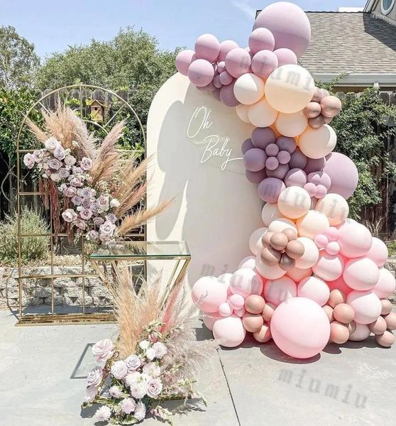 Decoração de festa macaron rosa amarelo balão guirlanda arco kit meninas roxo casamento metal champanhe balões de aniversário chá de bebê