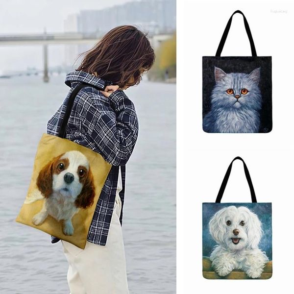 Borse da sera Borsa a tracolla da donna Cucciolo di gattino Pittura Stampa Tote per le donne Casual All'aperto Spiaggia Pieghevole Shopping a mano