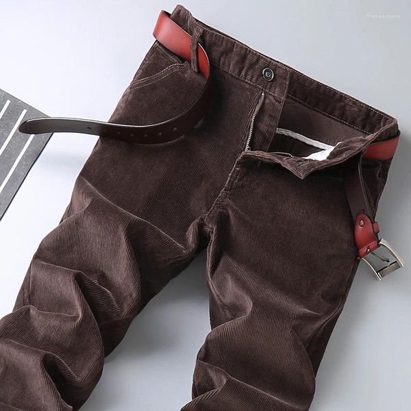 Мужские брюки осень-зима брендовые толстые вельветовые классические модные прямые черные темно-синие хаки винно-красные