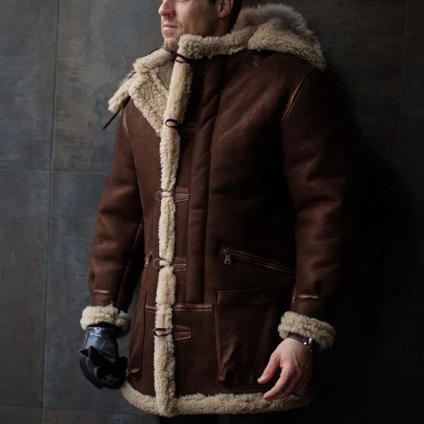 Erkekler Deri Sahte Deri Mandylandy Erkekler Uzun Kollu Kürk Down-Down yaka kalınlaşacak sıcak kesme ceket erkekler sahte kürk süet kış ceketli chaquetas 231122