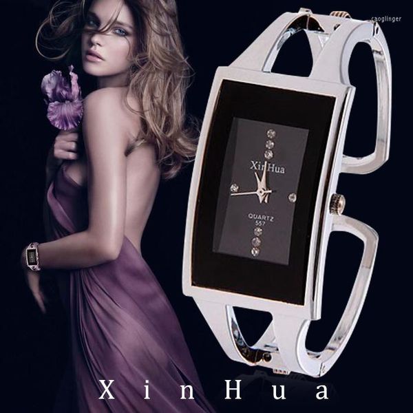 Pulseira Women Women Bracelet Watch Xinhua Quartz Awatch Crystal Fashion Silver Casual Drop Ship Stainless Steel Bangle