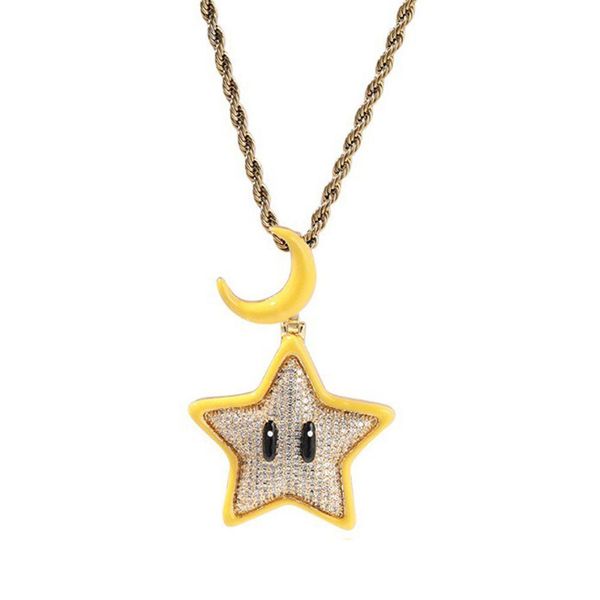 Collane con ciondolo Gocciolamento di olio Bagliore di notte Collana con stella di luna 18 carati Pendenti con consegna a goccia di gioielli placcati in oro reale Dh5Oq