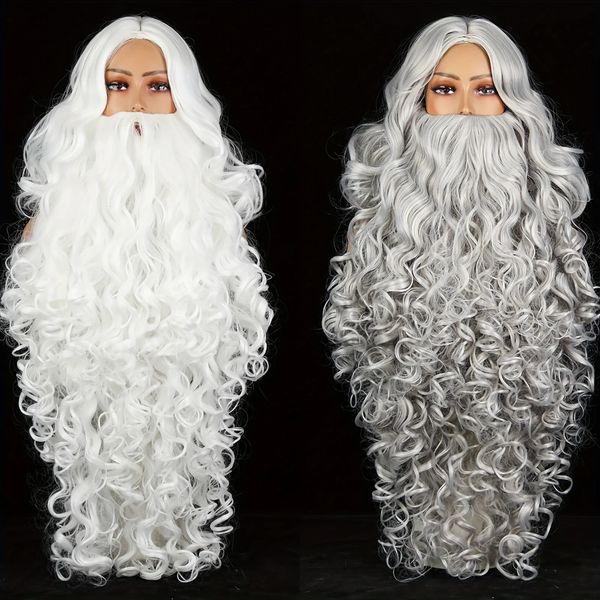 Decorações de Natal Cosplay Cabelo Curto Sintético WhiteGrey Papai Noel Barba Unissex Homens Mulheres Festa Dress Up Adereços Acessórios 231121