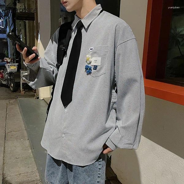 Мужские куртки, свободные рубашки, мужские универсальные повседневные 3D-украшения, клетчатая клетка в корейском стиле преппи, уличная одежда с напуском, хипстерская одежда для фитнеса