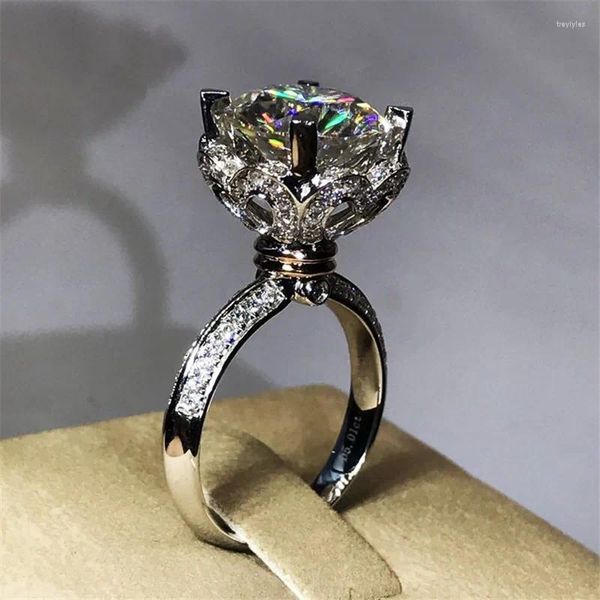 Anéis de cluster solitário 8mm anel de diamante 925 prata esterlina jóias coração amor noivado casamento banda para mulheres acessório de festa nupcial