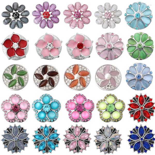 Charme pulseiras 6 pçs/lote multi estilo strass flor snap botões jóias caber 18mm botão de metal diy pulseira