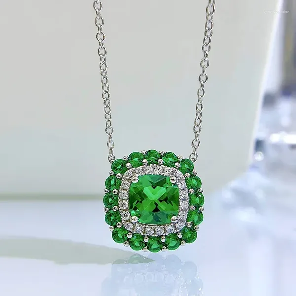 Ciondoli SpringLady 925 vero argento 7mm smeraldo gemma laboratorio ciondolo collana di diamanti per le donne gioielli con ciondoli regalo di anniversario