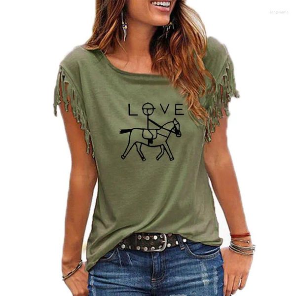 Mulheres Camisetas 2023 Moda Esperar Equitação Imprimir Mulheres Camiseta Menina Amante Equestre Tops